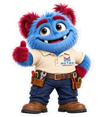 Mo, the Metro Mechanical mascot, giving a thumbs-up